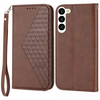 Voor Samsung Galaxy S23+ Kalftextuur Bedrukt Rhombus PU lederen tas Portemonnee Folio Flip Telefoon Stand Cover met riem