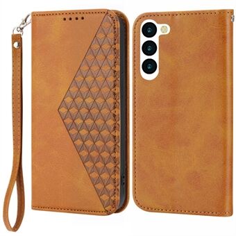 Voor Samsung Galaxy S23+ Kalftextuur Bedrukt Rhombus PU lederen tas Portemonnee Folio Flip Telefoon Stand Cover met riem