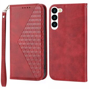 Voor Samsung Galaxy S23+ Kalftextuur Bedrukt Rhombus PU lederen tas Portemonnee Folio Flip Telefoon Stand Cover met riem