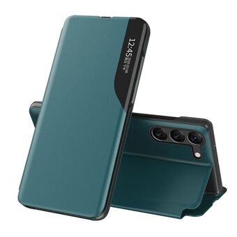 Schokbestendig hoesje voor Samsung Galaxy S23+ PU lederen folio flip cover anti-val kijkvenster telefoonhoes met Stand