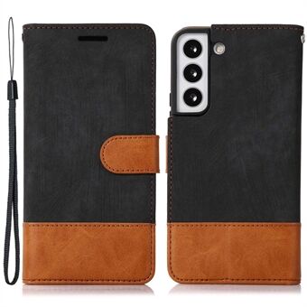 Voor Samsung Galaxy S23+ Kleur Splicing PU lederen tas Magnetische sluiting Stand Skin-Touch Feeling Folio Portemonnee Cover met riem