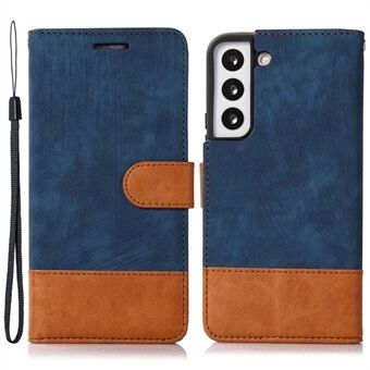 Voor Samsung Galaxy S23+ Kleur Splicing PU lederen tas Magnetische sluiting Stand Skin-Touch Feeling Folio Portemonnee Cover met riem