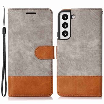 Voor Samsung Galaxy S23+ Kleur Splicing PU lederen tas Magnetische sluiting Stand Skin-Touch Feeling Folio Portemonnee Cover met riem