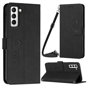 Voor Samsung Galaxy S23+ Hartvorm Bedrukte Portemonnee Bekijken Stand Case Skin-touch Gevoel PU Lederen Telefoonhoes met Schouderriem