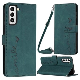 Voor Samsung Galaxy S23+ Hartvorm Bedrukte Portemonnee Bekijken Stand Case Skin-touch Gevoel PU Lederen Telefoonhoes met Schouderband