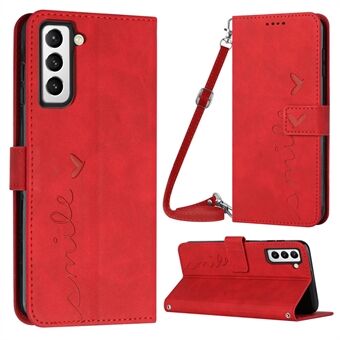 Voor Samsung Galaxy S23+ Hartvorm Bedrukte Portemonnee Bekijken Stand Case Skin-touch Gevoel PU Lederen Telefoonhoes met Schouderband