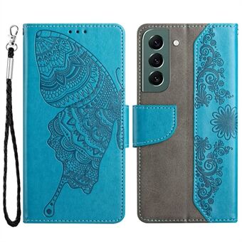 PU-leren telefoonhoesje voor Samsung Galaxy S23+, volledig verpakte portemonneehoes met vlinderbloemmotief en Stand