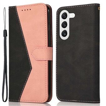 Voor Samsung Galaxy S23+ Anti- Scratch Stand hoesje Kleur splitsen PU lederen folio Flip portemonnee cover met polsband