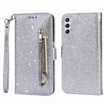 Schokbestendige magnetische sluiting telefoonhoes voor Samsung Galaxy S23+, ritsvak glitter PU lederen telefoonhoes met portemonnee Stand