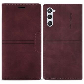 Voor Samsung Galaxy S23+ Magnetische, automatisch geabsorbeerde PU-lederen telefoonhoes Folio Flip Stand Wallet Cover