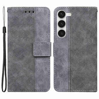 Voor Samsung Galaxy S23+ Geometriepatroon Bedrukt PU-leer Flip-telefoonhoesje Stand Magnetische sluiting Schokbestendige mobiele telefoonhoes met riem