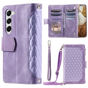 Voor Samsung Galaxy S23+ 005 Stijl Rhombus Bedrukt PU-leer Flip Wallet Case Magnetische handtas Ritsvak Stand Telefoonhoes met riem