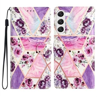 Voor Samsung Galaxy S23+ PU-lederen magnetische sluiting Portemonnee-hoesje TPU Schokbestendig Folio Stand Functie Patroon Afdrukken Telefoonhoesje met riem