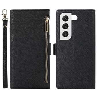 Voor Samsung Galaxy S23+ Volledige bescherming telefoonhoes Litchi textuur ritsvak Stand flip lederen portemonnee telefoonhoes met riem