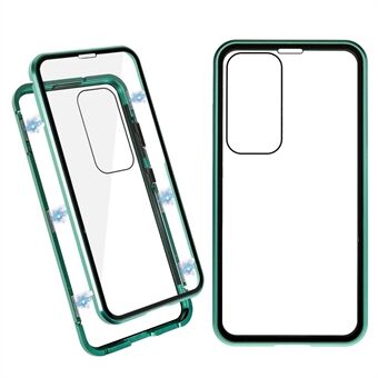 Magnetisch dubbelzijdig telefoonhoesje van gehard glas voor de Samsung Galaxy S23+, metalen frame, doorzichtige telefoonhoes met volledig lichaam