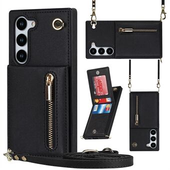 Voor Samsung Galaxy S23+ Rits Portemonnee Telefoonhoesje Kickstand Leer + TPU Kickstand Cover met Lanyard