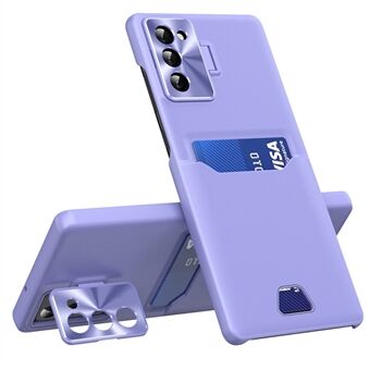 Voor Samsung Galaxy S23+ Kaarthouder Ontwerp PU-leer + PC-telefoonhoes Metalen lensframe Kickstand Cover