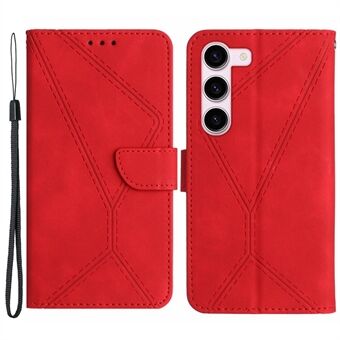 HT05 voor Samsung Galaxy S23+ PU lederen skin-touch telefoonhoesje portemonnee bedrukte lijn flip Stand cover