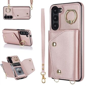 Crossbody telefoonhoesje voor Samsung Galaxy S23+ standaard portemonnee met rits, PU-leer gecoate TPU-hoes