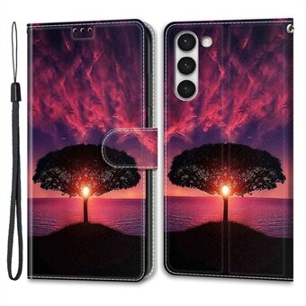 Voor Samsung Galaxy S23+ PU lederen telefoonhoesje, kaartsleuven, bedrukt patroon, Stand cover met riem