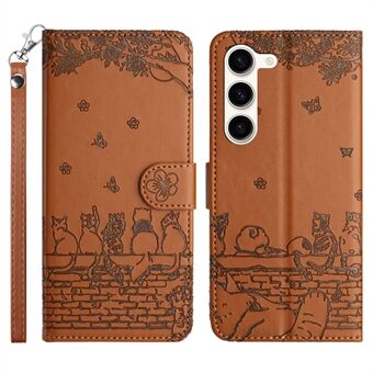 PU-lederen Stand voor Samsung Galaxy S23+, telefoonhoesje met kattenprint en riem