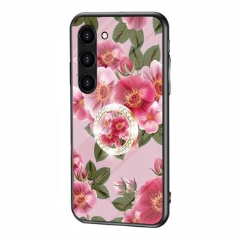 Voor Samsung Galaxy S23+ Stijlvolle bloemenpatroon standaard telefoonhoesje van gehard glas + pc + TPU-cover