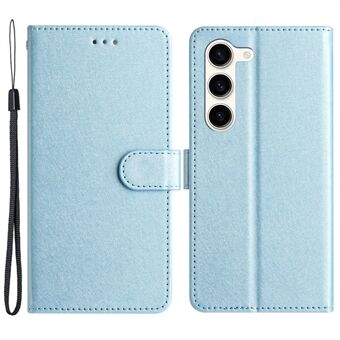 Voor Samsung Galaxy S23+ PU lederen Stand cover zijdetextuur portemonnee telefoonhoesje met riem