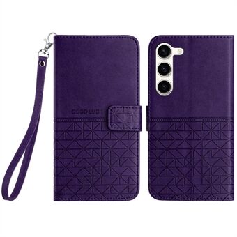 Microfiber leren telefoonhoesje voor Samsung Galaxy S23+, geometrisch bedrukte portemonnee-telefoonstandaard case.