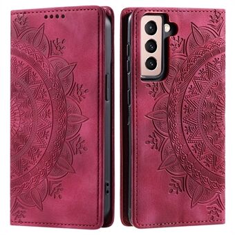 Voor Samsung Galaxy S23+ hoesje, bedrukt met mandala bloem, lederen hoes met portemonnee.