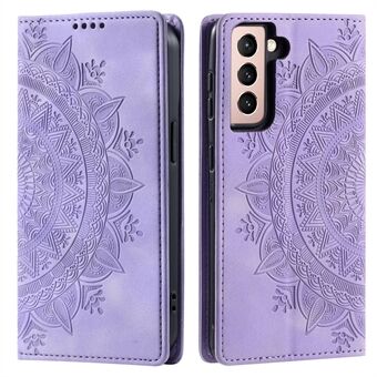 Voor Samsung Galaxy S23+ hoesje met geïmpregneerd mandala bloemmotief, leren hoesje met portemonnee.