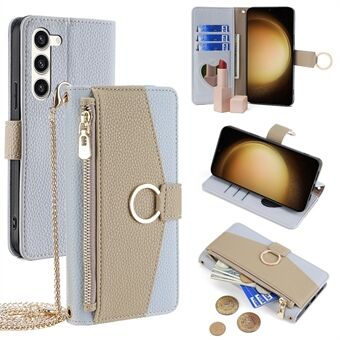 Voor Samsung Galaxy S23+ hoesje van PU-leer met portemonnee, standaard en make-up spiegel.