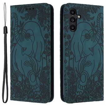 Voor Samsung Galaxy A54 5G hoesje Olifant Patroon Telefoon Leren Cover met Bandje