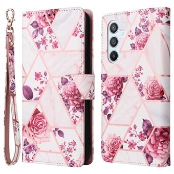 Voor Samsung Galaxy A54 5G Hoesje met polsband portemonnee lederen telefoonhoesje met marmerpatroon.