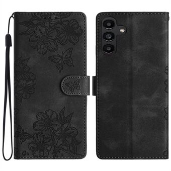 Voor Samsung Galaxy A54 5G Hoesje Sakura Vlinderpatroon Leer+TPU Anti-val Telefoonhoesje.