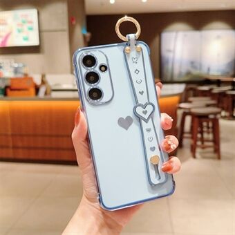 Voor Samsung Galaxy A54 5G Hoes Electroplating Liefde Hart TPU Telefoonhoes Polsband Ringhouder