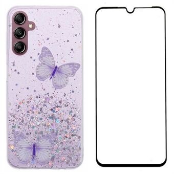 WANLONFENG AW-serie voor Samsung Galaxy A54 5G Hoes Glitter 3D Vlinder TPU Telefoonhoesje met HD-film 2-in-1