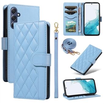 Voor Samsung Galaxy A54 5G Hoes Portemonnee Ruitjes Leer Telefoonhoes met Schouderriem, Polsband