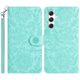 Voor Samsung Galaxy A54 5G Hoesje Bloemenprint Leren Flip Wallet Telefoonhoesje met Polsbandje