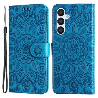 Voor Samsung Galaxy A54 5G Bedrukt Zonnebloem Anti- Scratch PU-leer Telefoonhoesje Stand Wallet Cover met polsband