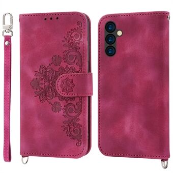 Voor Samsung Galaxy A54 5G Telefoondraagtasje Portemonnee Telefoonhoesje Huidaanraakgevoel Bedrukte bloemen Stand Leren tas met riem