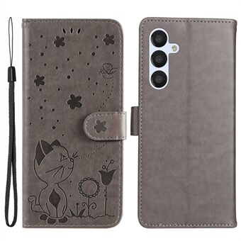 KT Imprinting Flower Series-4 voor Samsung Galaxy A54 5G PU lederen flip telefoon portemonnee hoesje met opdruk Cat Bee Flower Stand schokbestendige magnetische telefoonhoes met riem