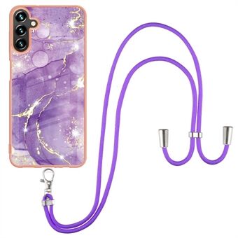 Voor Samsung Galaxy A54 5G YB IMD Series-9 Marmeren Patroon Schokabsorberende Telefoonhoes IMD Galvaniseren Frame TPU Beschermhoes met Lanyard