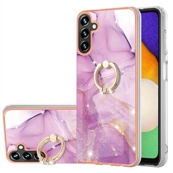 Voor Samsung Galaxy A54 5G YB IMD Series-10 Ring Kickstand Valbescherming TPU Telefoonhoesje IMD IML Marmerpatroon Galvaniseren Frame Beschermhoes