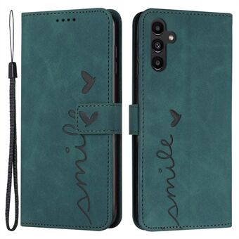 Voor Samsung Galaxy A54 5G Magnetische Flip Folio PU Lederen Portemonnee Telefoonhoesje Bedrukt Hartvorm Skin-touch Gevoel Stand Cover met Riem