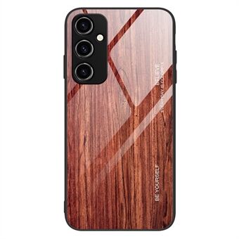 Voor Samsung Galaxy A54 5G Houten Patroon Telefoonhoesje Gehard Glas Achterkant TPU Frame Schokbeschermhoes