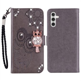 Voor Samsung Galaxy A54 5G Strass telefoonhoes bedrukte uil bloem lederen tas met Stand portemonnee