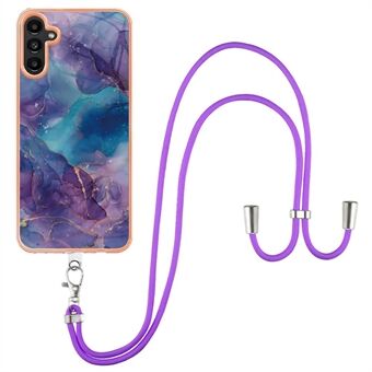 Voor Samsung Galaxy A54 5G 2.0mm Telefoonhoesje YB IMD Series-18 Stijl E TPU Galvaniseren Marmer Patroon IMD Cover met Lanyard