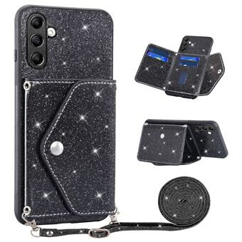 Voor Samsung Galaxy A54 5G Kaarthouder Glitter Telefoonstandaard Case PU-leer gecoate TPU-hoes