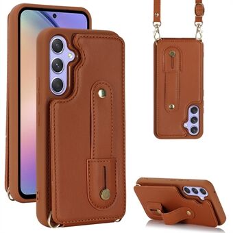 Voor Samsung Galaxy A54 5G Polsband Kickstand Beschermhoes Kaarthouder Ontwerp PU-leer + TPU Telefoonhoesje