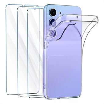 Voor Samsung Galaxy A54 5G Helder TPU-telefoonhoesje met 3 stuks 2.5D Arc Edge gehard glas schermfilm